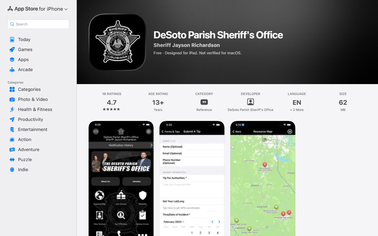 DeSoto Parish County Clerk of Court records DPSO Apple App Store listing