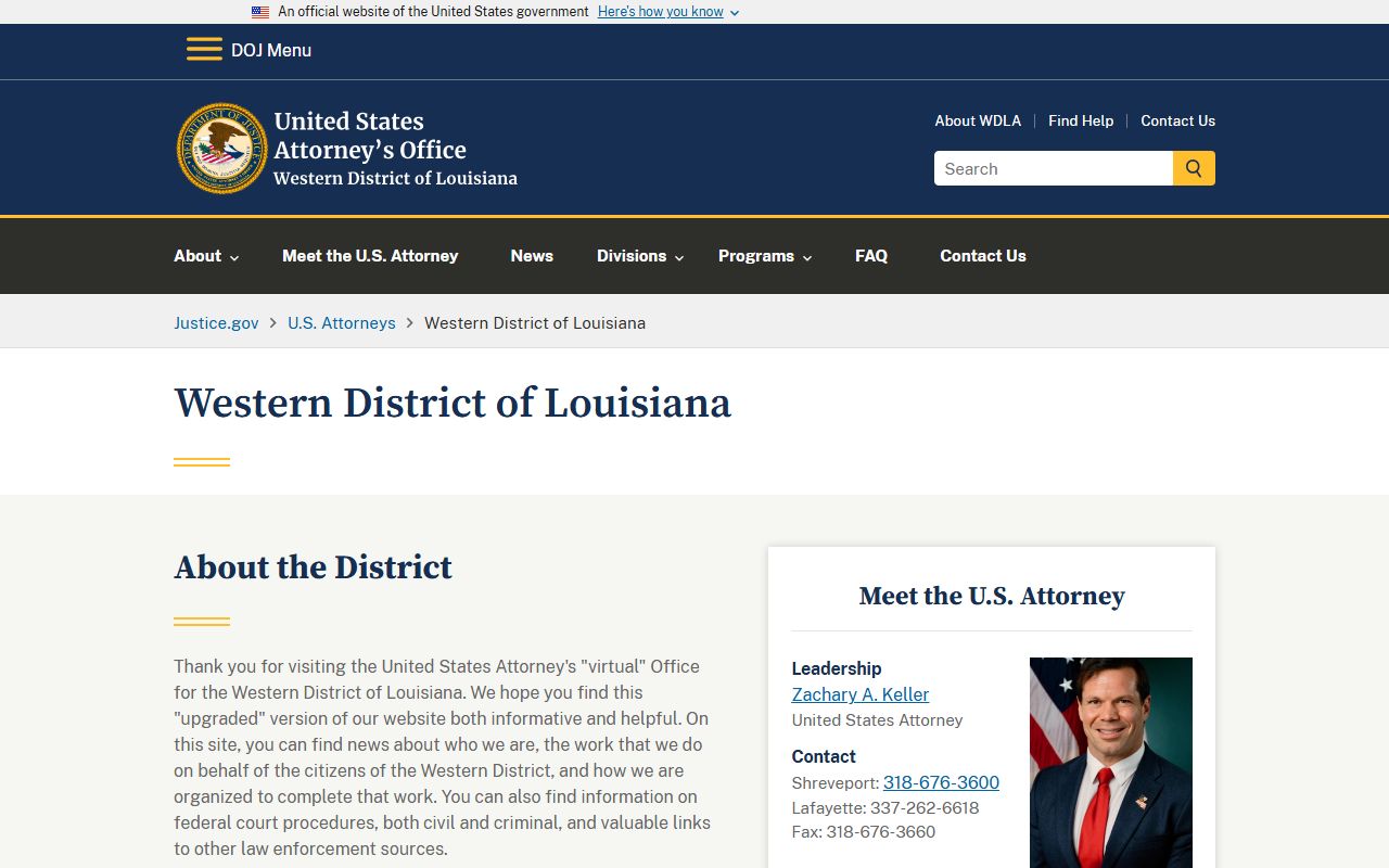 DeSoto Parish County District Court U.S. Attorney Western District source