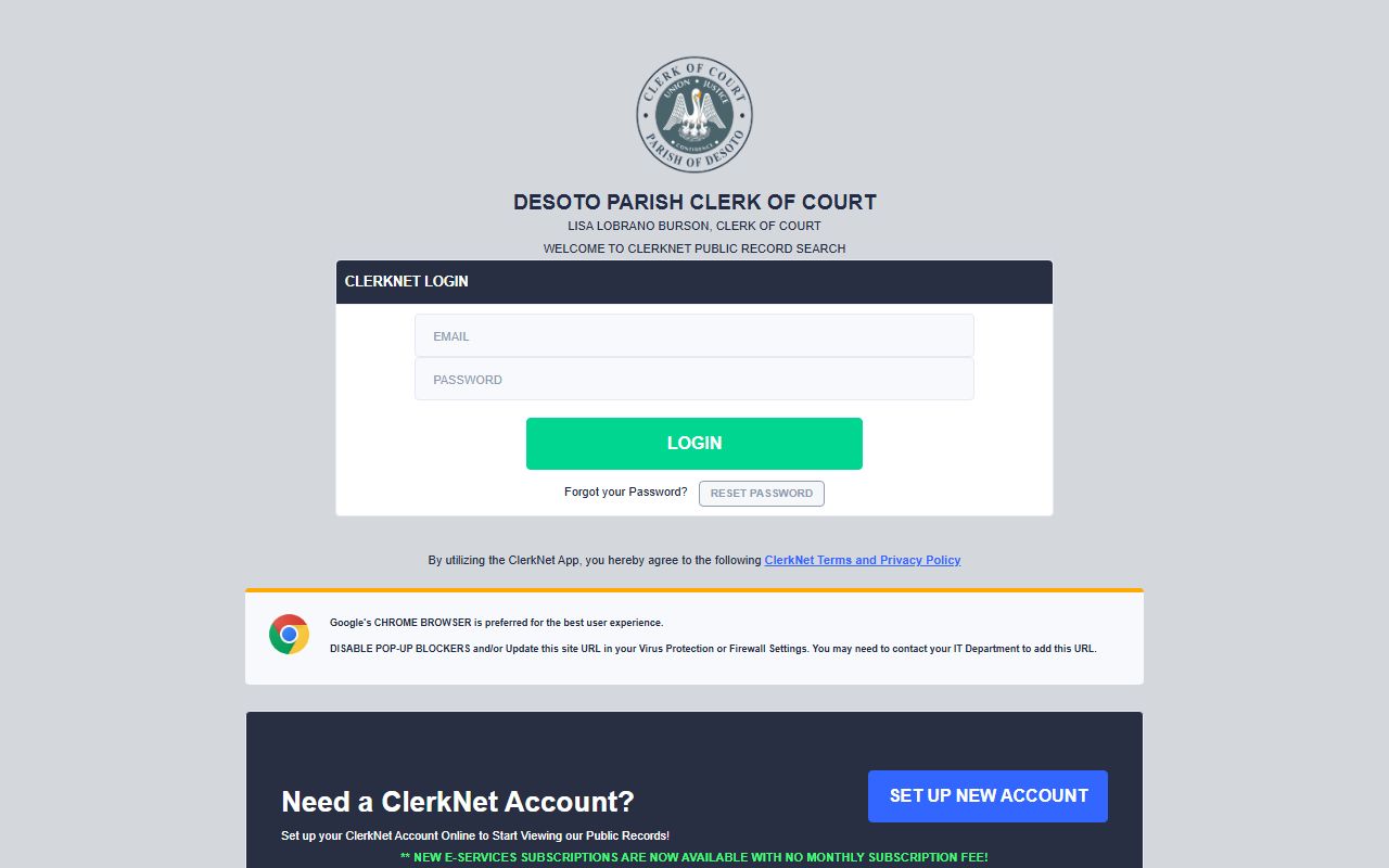 DeSoto Parish court records ClerkNet public portal