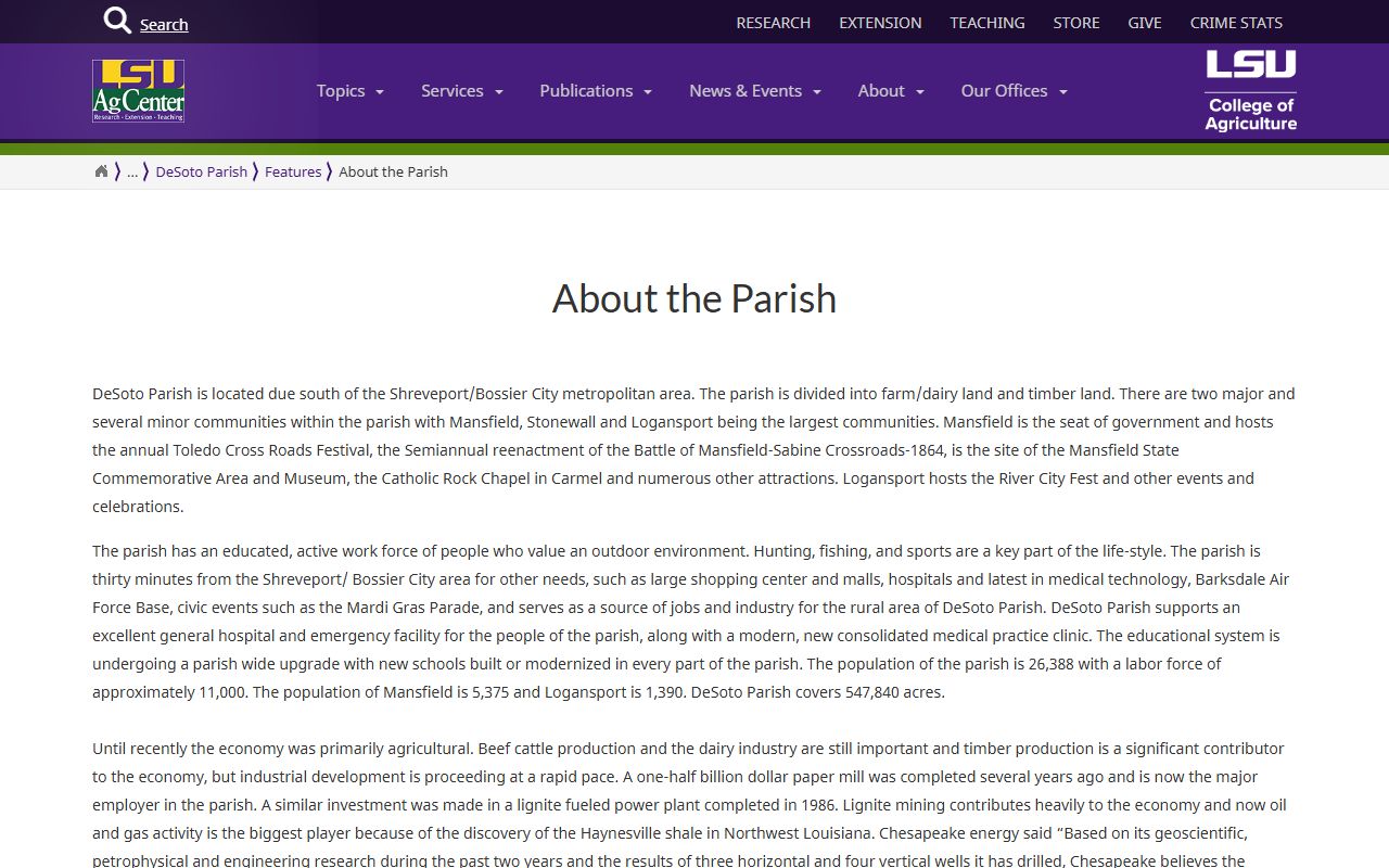 DeSoto Parish court records local population and parish profile