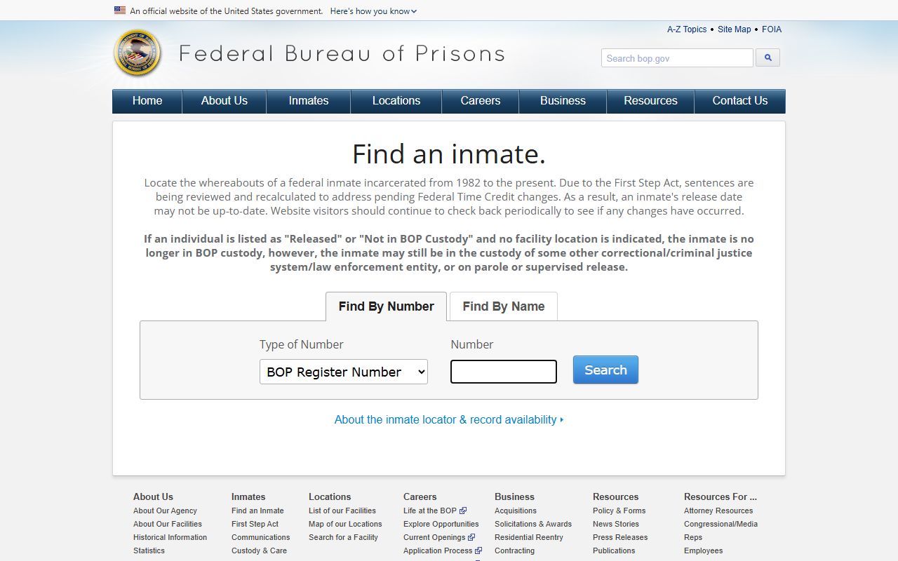 DeSoto Parish County inmate records federal BOP inmate locator source