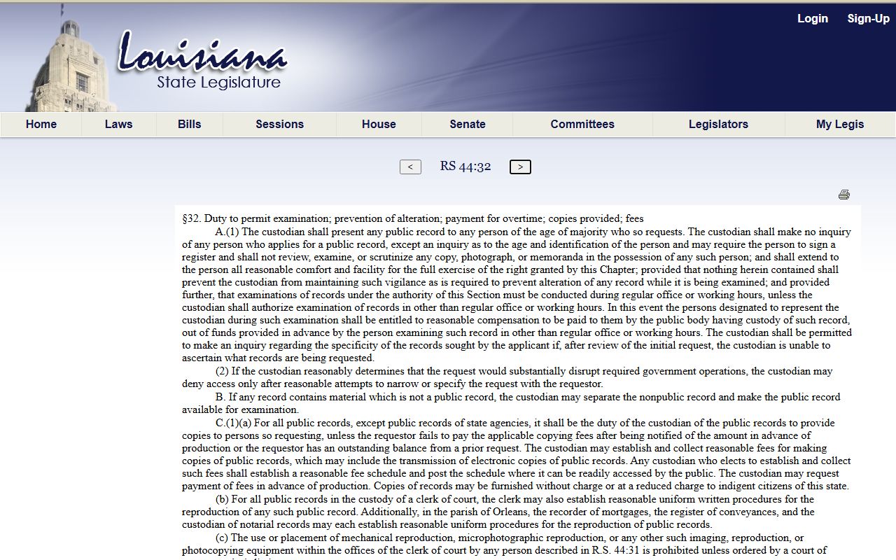 DeSoto Parish probate records Louisiana public record request handling law